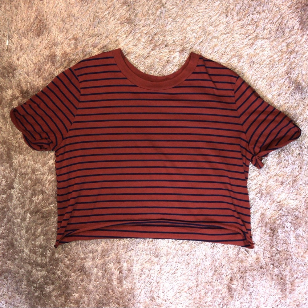 Forever 21 orange and navy striped crop top